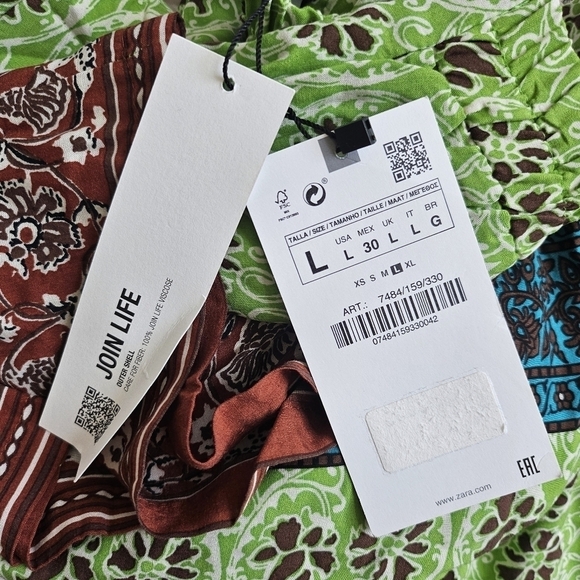 New Zara Full Length Printed High Waist Wide Leg Boho Green Pants NWT - Picture 13 of 13